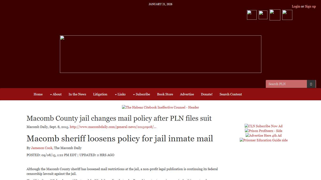 Macomb County jail changes mail policy after PLN files suit | Prison Legal News